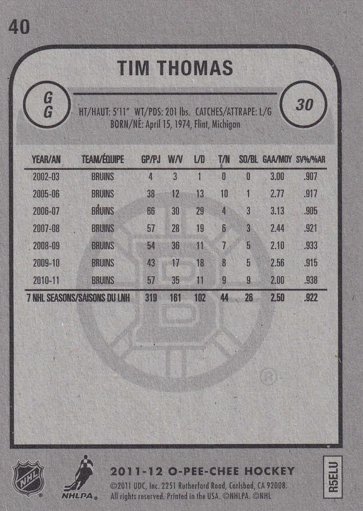 2011-12 UD O-Pee-Chee - Tim Thomas #40