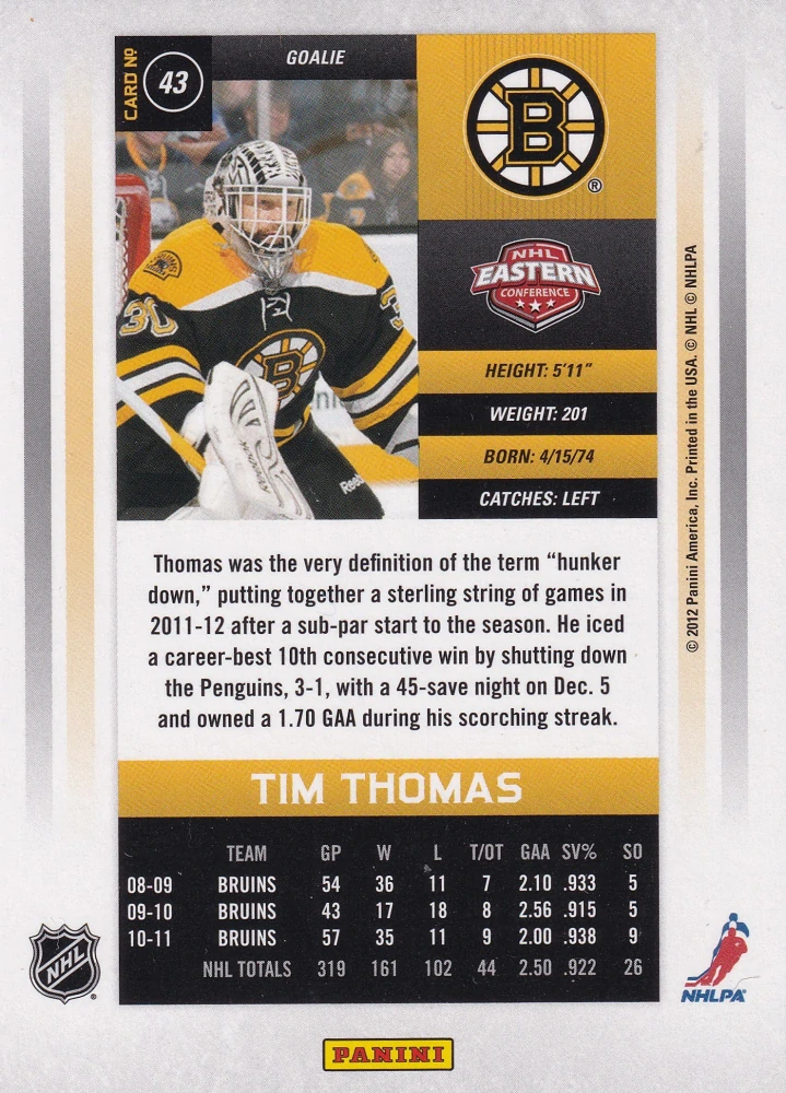 2011-12 Panini Contenders - Tim Thomas #43