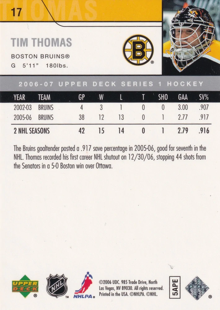 2006-07 UD Series 1 - Tim Thomas #17