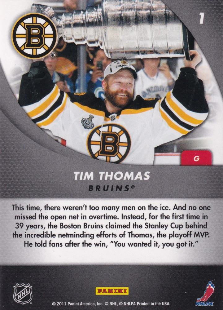 2011-12 Panini Certified - Tim Thomas - Certified Champions #1