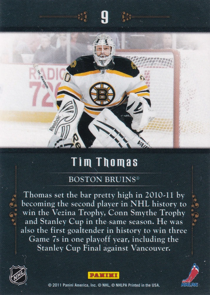 2011-12 Panini Crown Royale - Tim Thomas - In Harm's Way #9