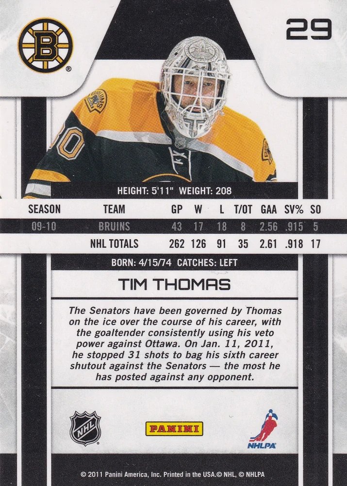 2010-11 Panini Zenith - Tim Thomas #29
