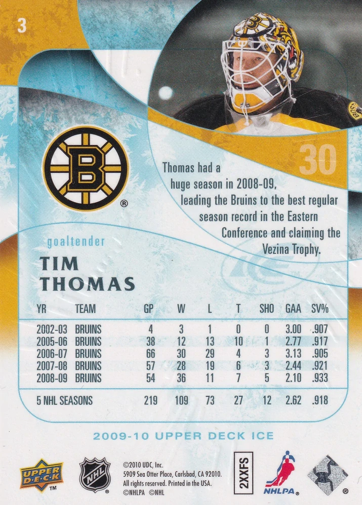 2009-10 UD Ice - Tim Thomas #3