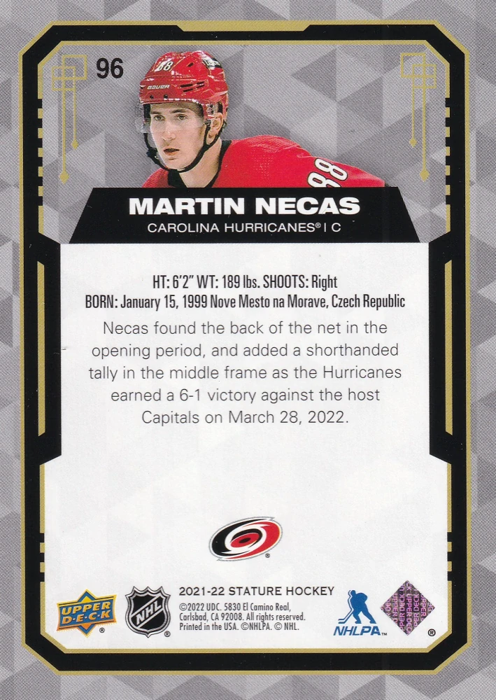 2021-22 UD Stature - Martin Nečas - Red Design Variant /25 #96