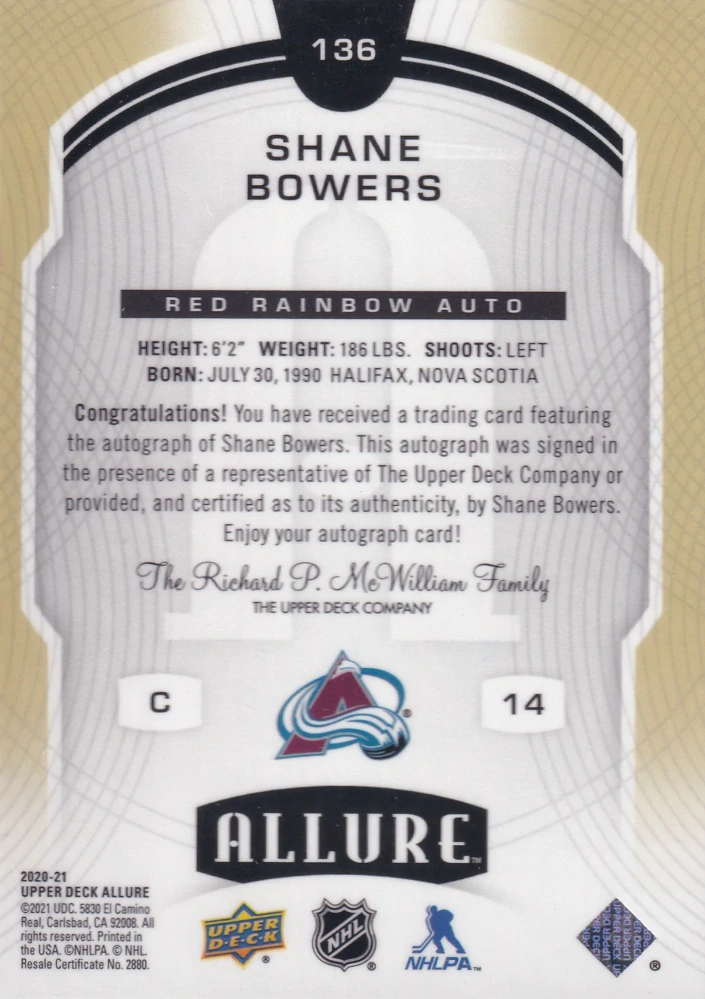 2020-21 UD Allure - Shane Bowers - Rookie Red Rainbow Auto #136