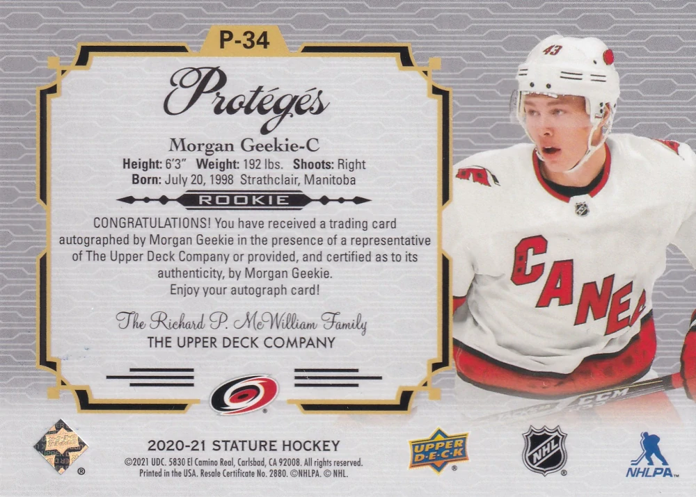 2020-21 UD Stature - Morgan Geekie - Proteges Autographs #P-34