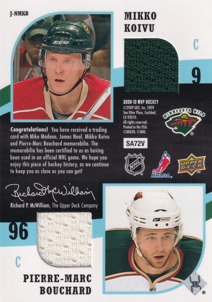 2009-10 UD MVP - Mike Modano, James Neal, Mikko Koivu, Pierre-Marc Bouchard - Two On Two #J-NMKB