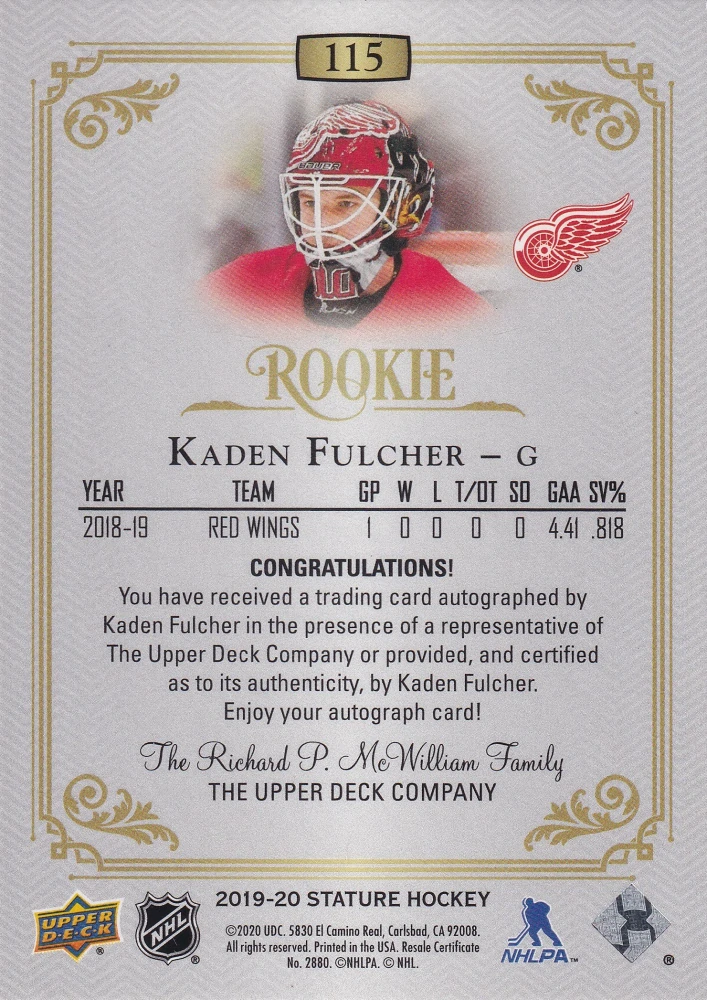 2019-20 UD Stature - Kaden Fulcher - Rookie Autographs /199 #115