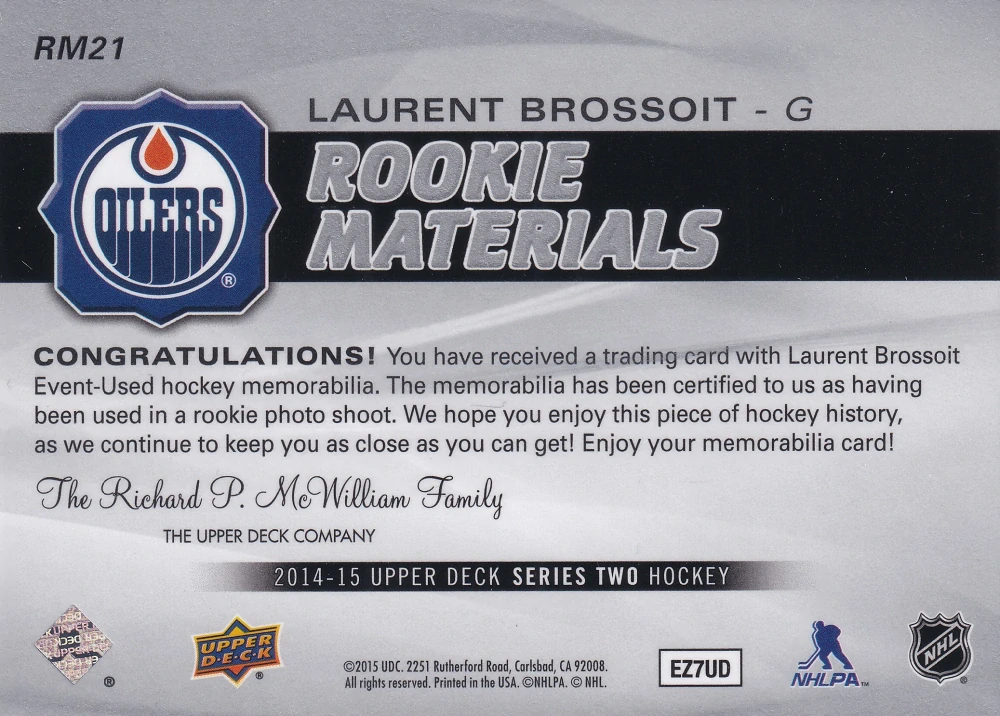2014-15 UD Series 2 - Laurent Brosoit - Rookie Materials #RM21