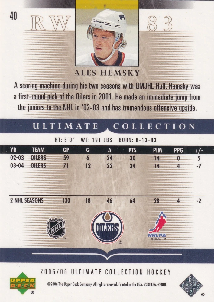 2005-06 UD Ultimate Collection - Aleš Hemský /599 #40