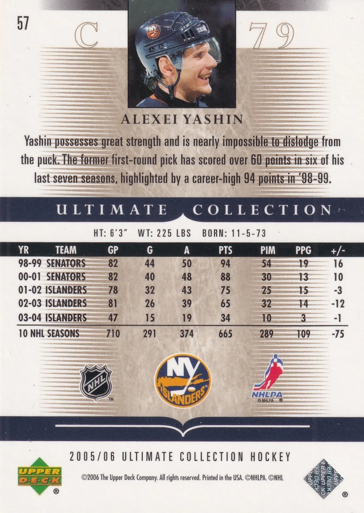 2005-06 UD Ultimate Collection - Alexei Yashin /599 #57