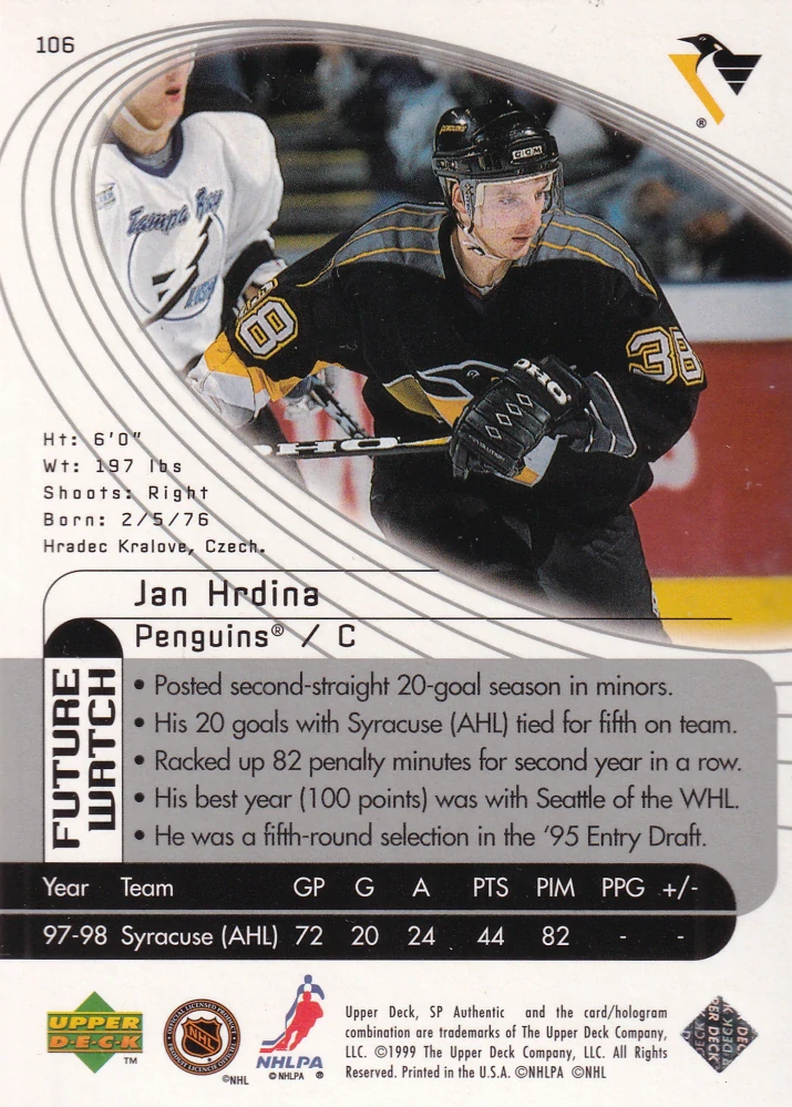 1998-99 UD SP Authentic - Jan Hrdina - Future Watch /2000 #106