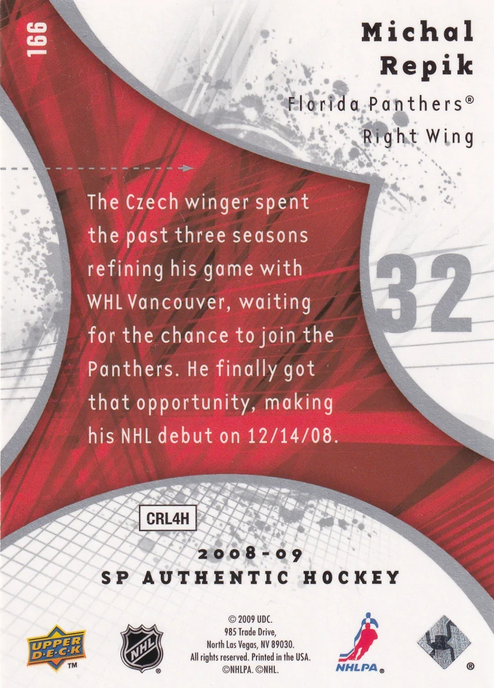 2008-09 UD SP Authentic - Michal Řepík - Future Watch /999 #166