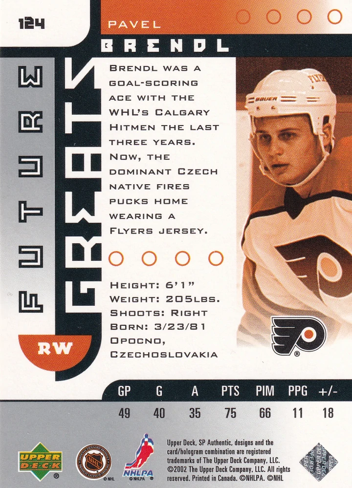 2001-02 UD SP Authentic - Pavel Brendl - Future Greats /3500 #124