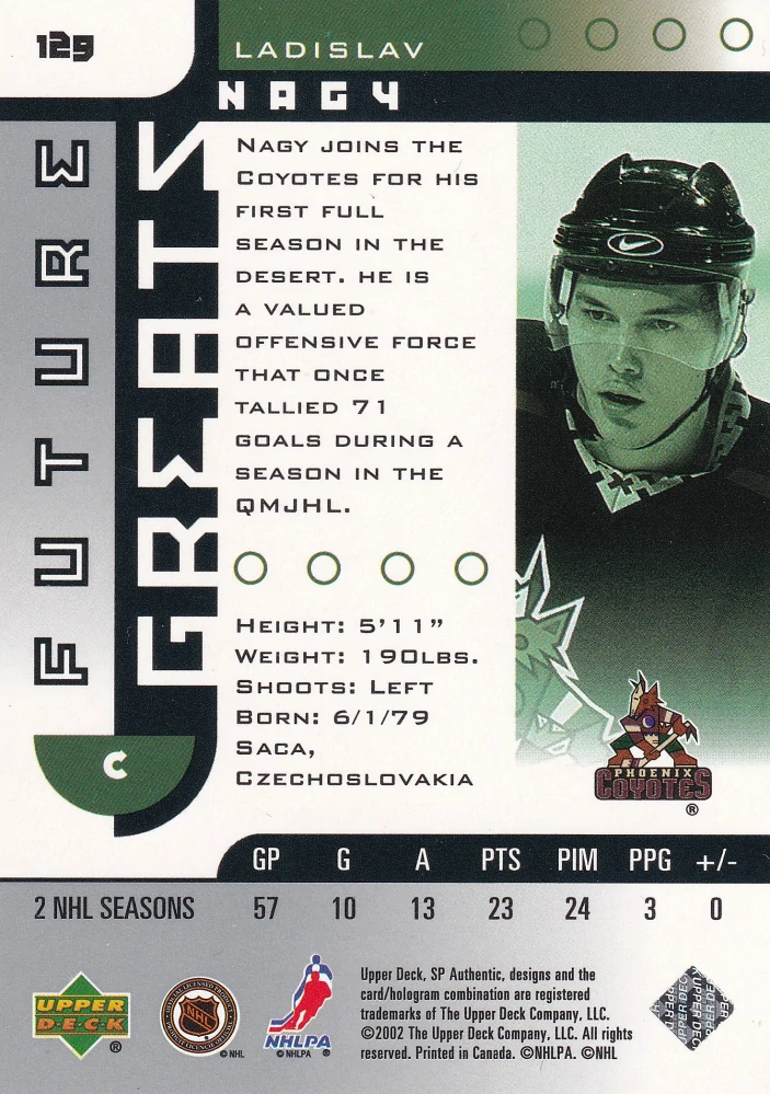 2001-02 UD SP Authentic - Ladislav Nagy - Future Greats /3500 #129