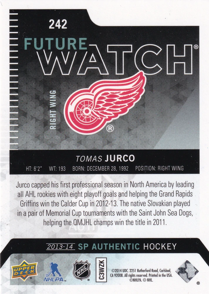2013-14 UD SP Authentic - Tomáš Jurčo - Future Watch /1299 #242