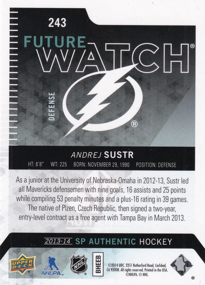 2013-14 UD SP Authentic - Andrej Šustr - Future Watch /1299 #243