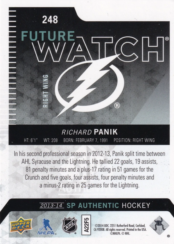 2013-14 UD SP Authentic - Richard Pánik - Future Watch /1299 #248