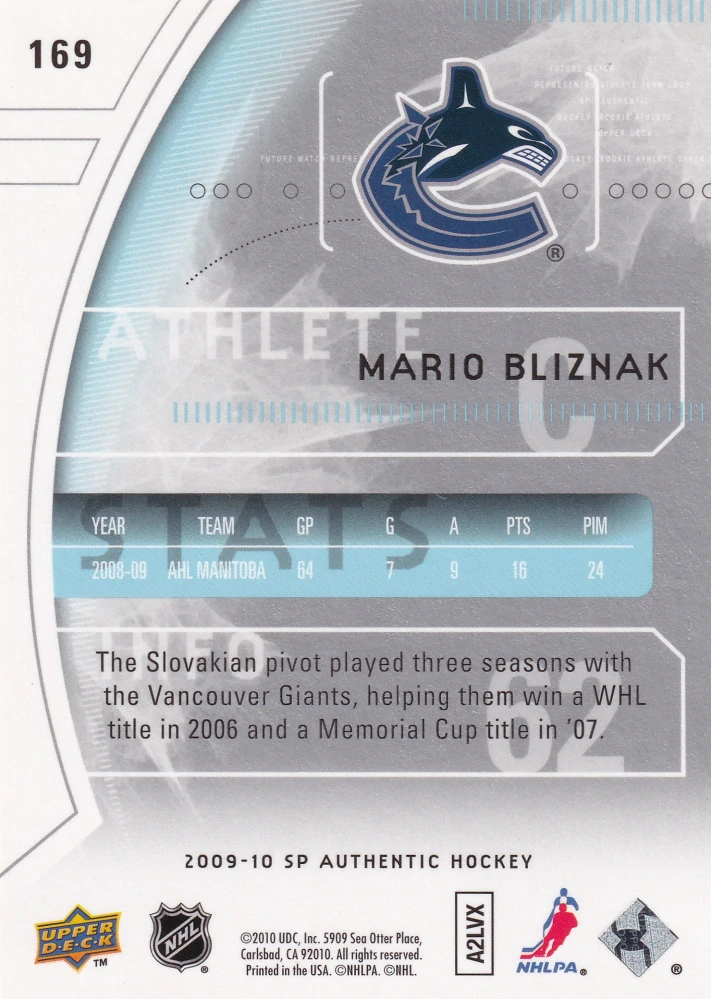 2009-10 UD SP Authentic - Mário Bližňák - Future Watch /999 #169