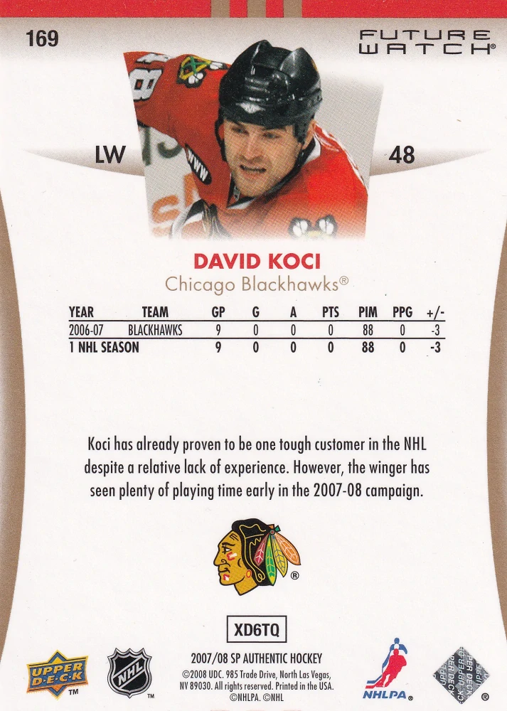 2007-08 UD SP Authentic - David Kočí - Future Watch /999 #169