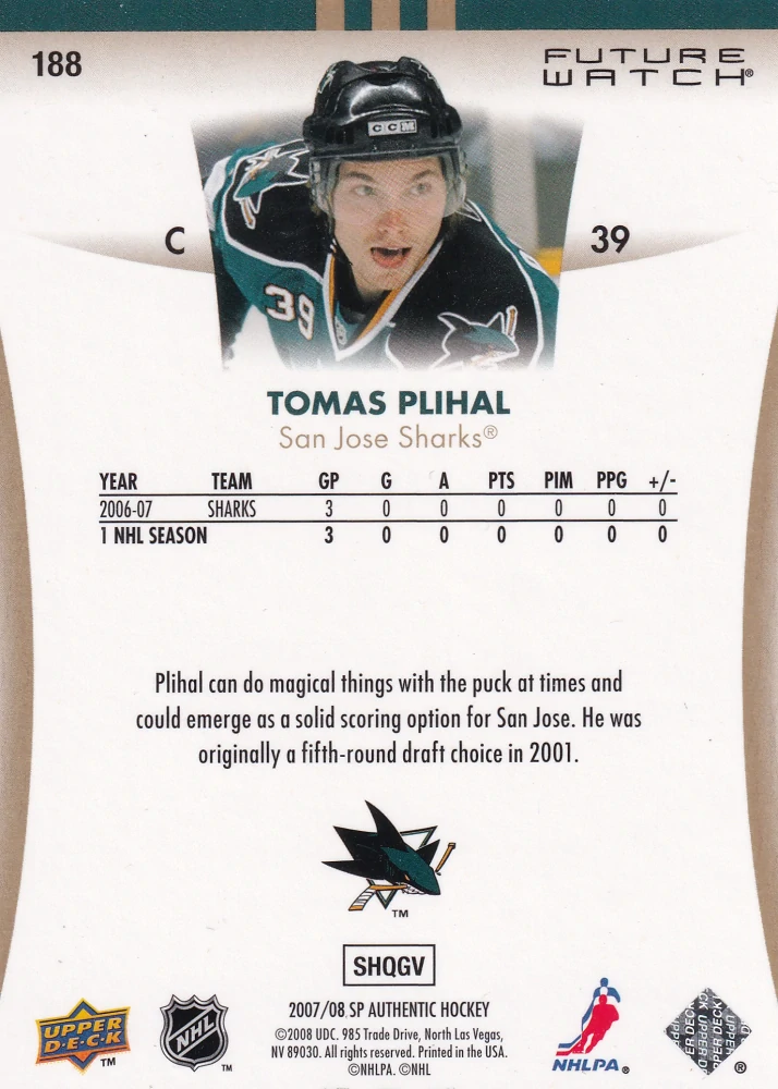 2007-08 UD SP Authentic - Tomáš Plíhal - Future Watch /999 #188