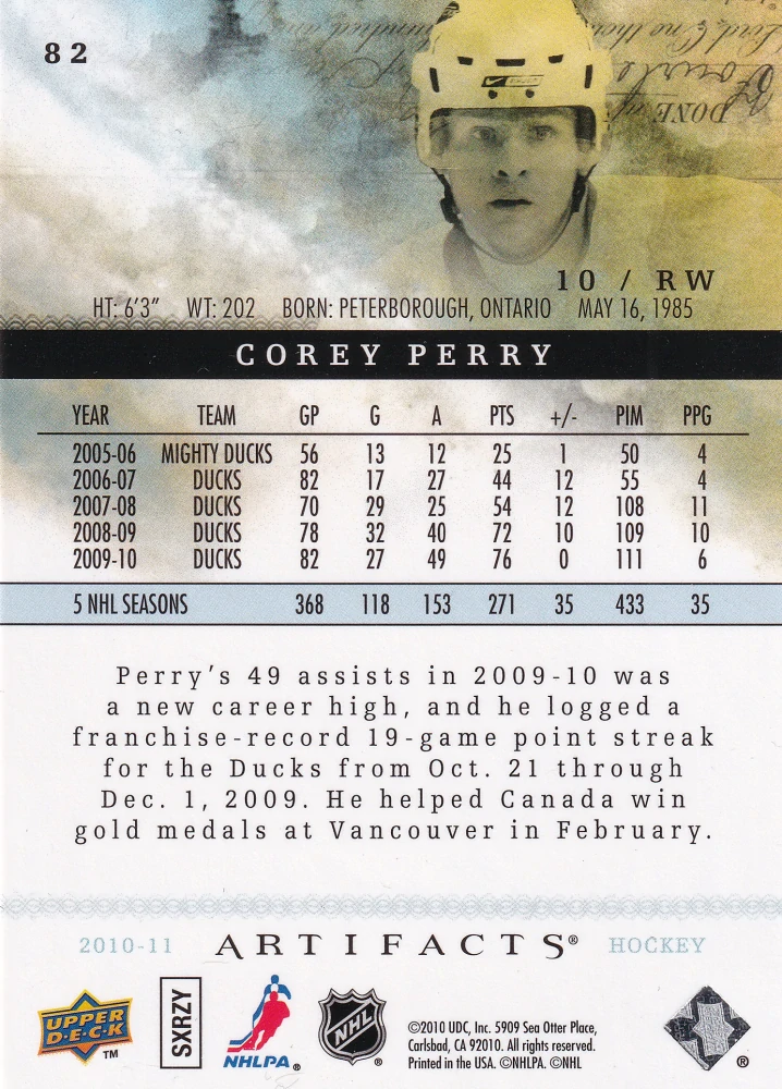 2010-11 UD Artifacts - Corey Perry #82