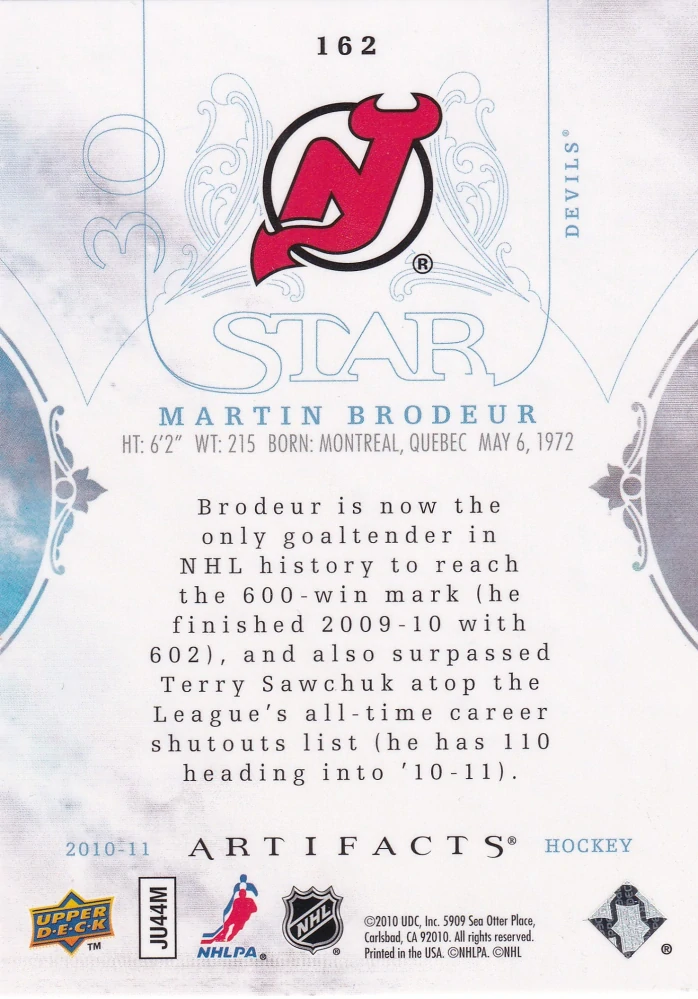 2010-11 UD Artifacts - Martin Brodeur - Star /999 #162