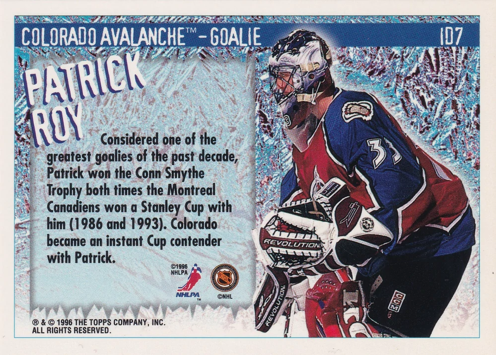 1996-97 Topps NHL Picks - Patrick Roy - Ice D #ID7