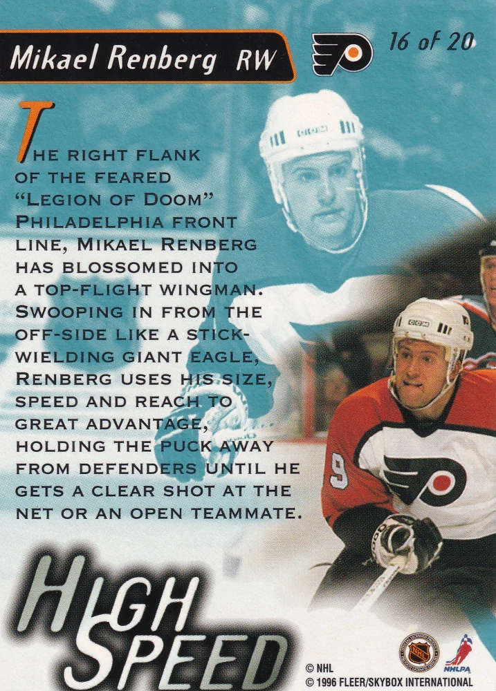 1995-96 Fleer Ultra Extra - Mikael Renberg - High Speed #16