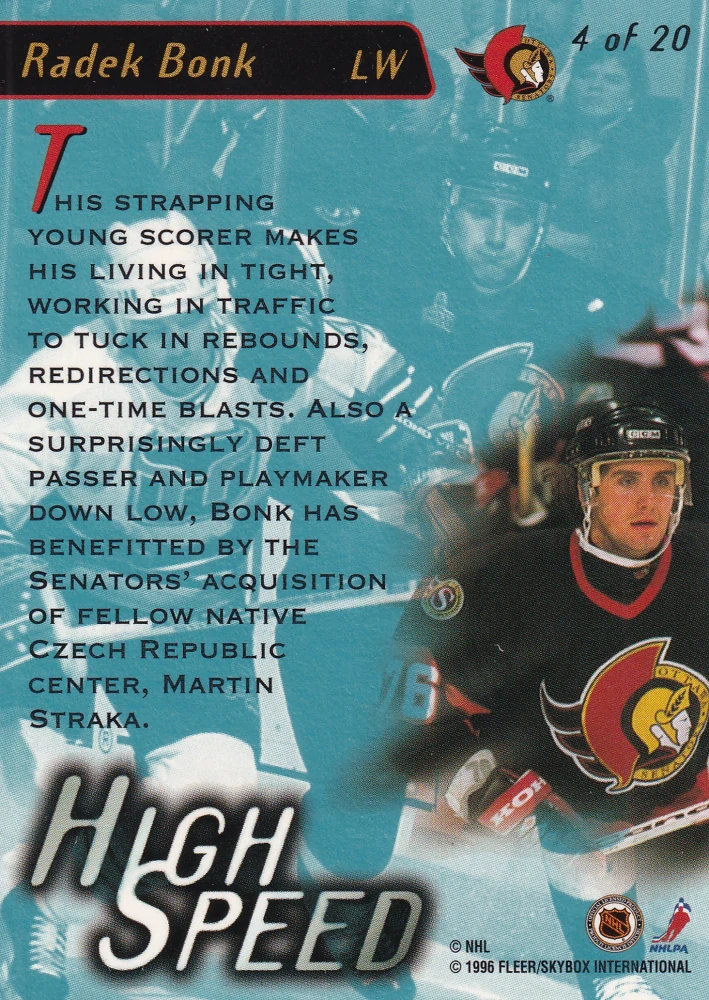 1995-96 Fleer Ultra Extra - Radek Bonk - High Speed #4