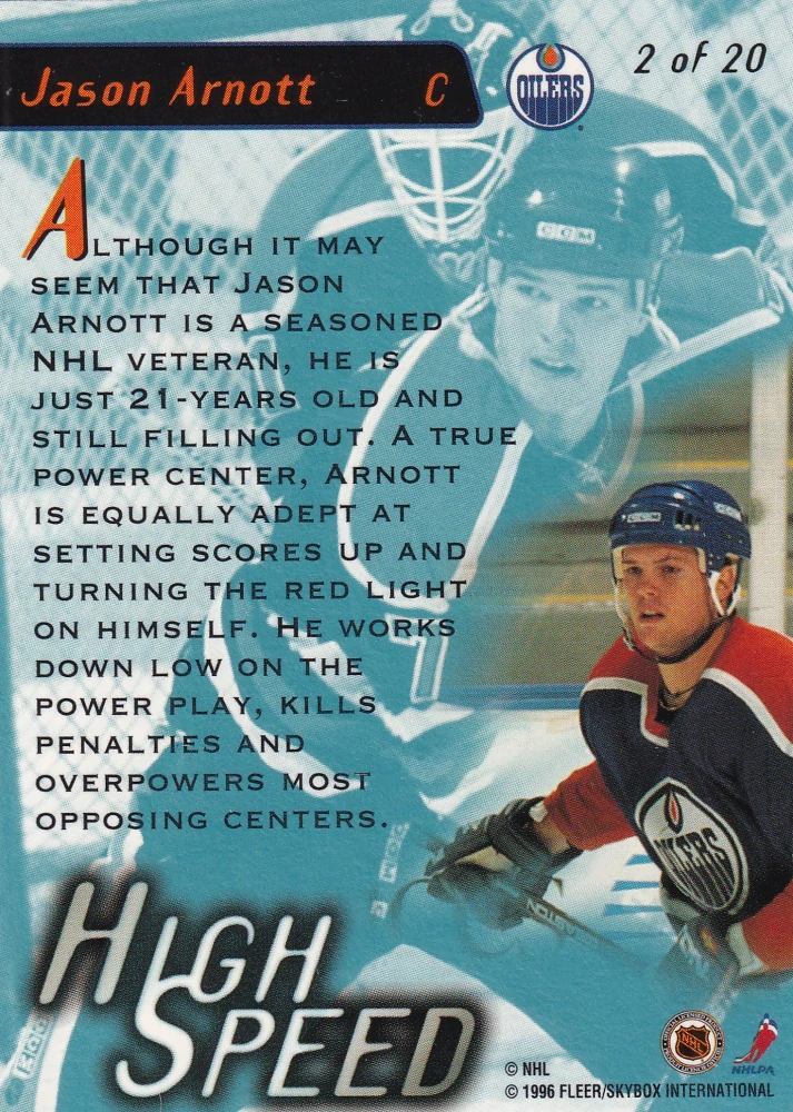 1995-96 Fleer Ultra Extra - Jason Arnott - High Speed #2