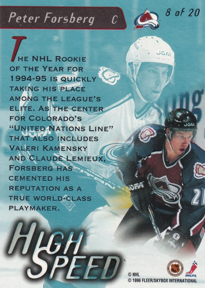 1995-96 Fleer Ultra Extra - Peter Forsberg - High Speed #8