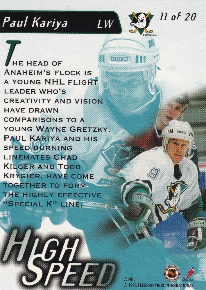 1995-96 Fleer Ultra Extra - Paul Kariya - High Speed #11