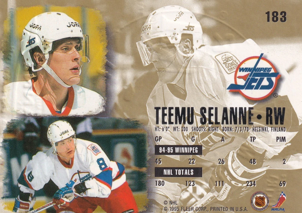 1995-96 Fleer Ultra - Teemu Selanne - Gold Medallion #183