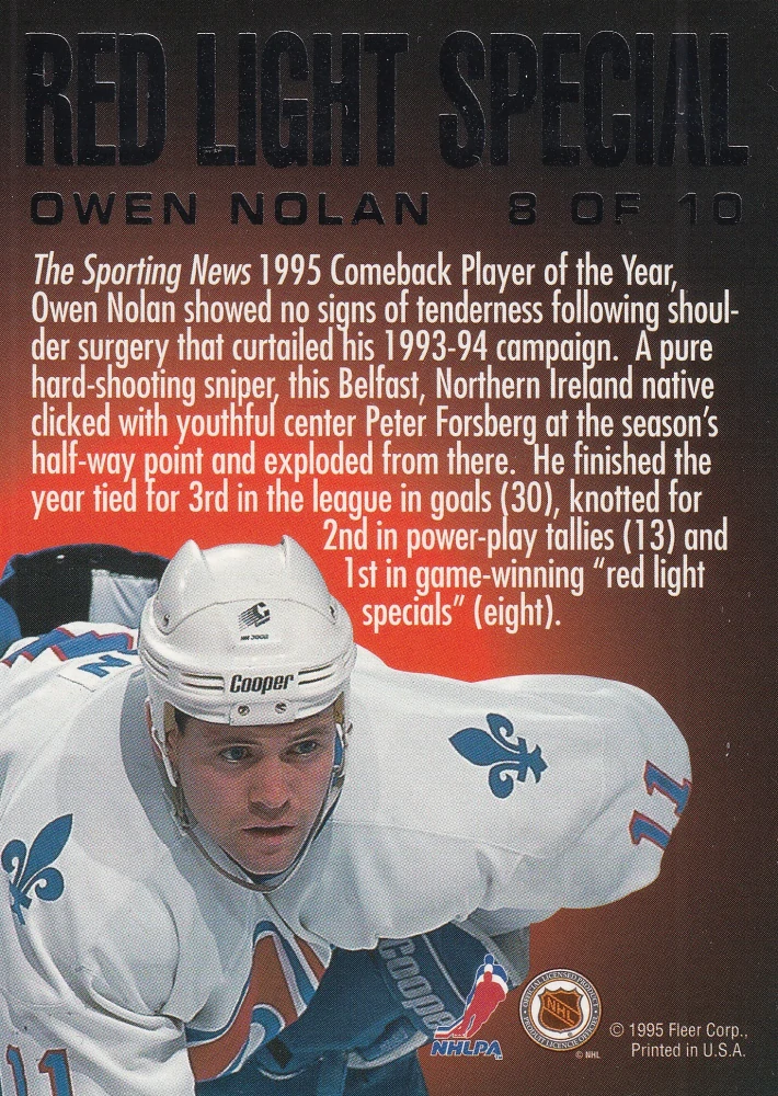 1995-96 Fleer Ultra - Owen Nolan - Red Light Special #8