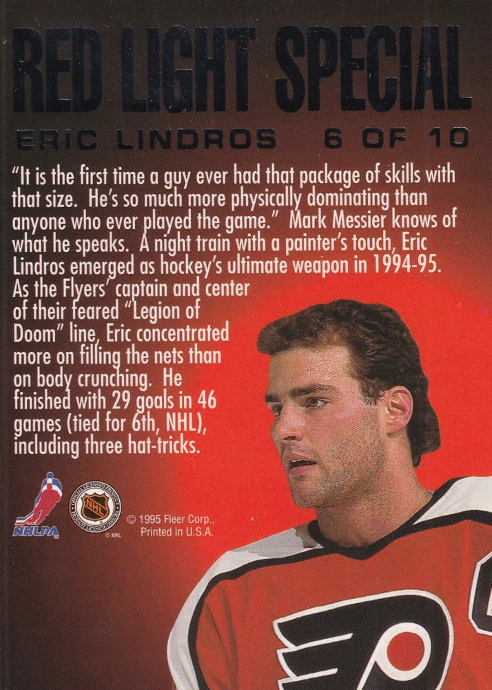 1995-96 Fleer Ultra - Eric Lindros - Red Light Special Gold Medallion #6