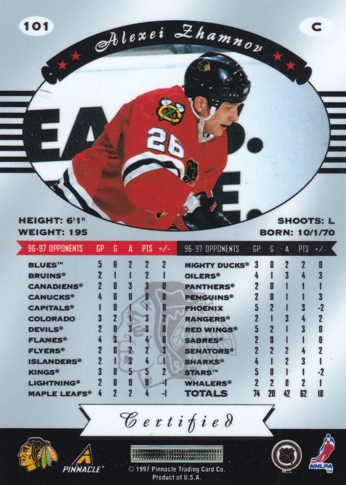 1997-98 Pinnacle Certified - Alexei Zhamnov - Certified Red #101