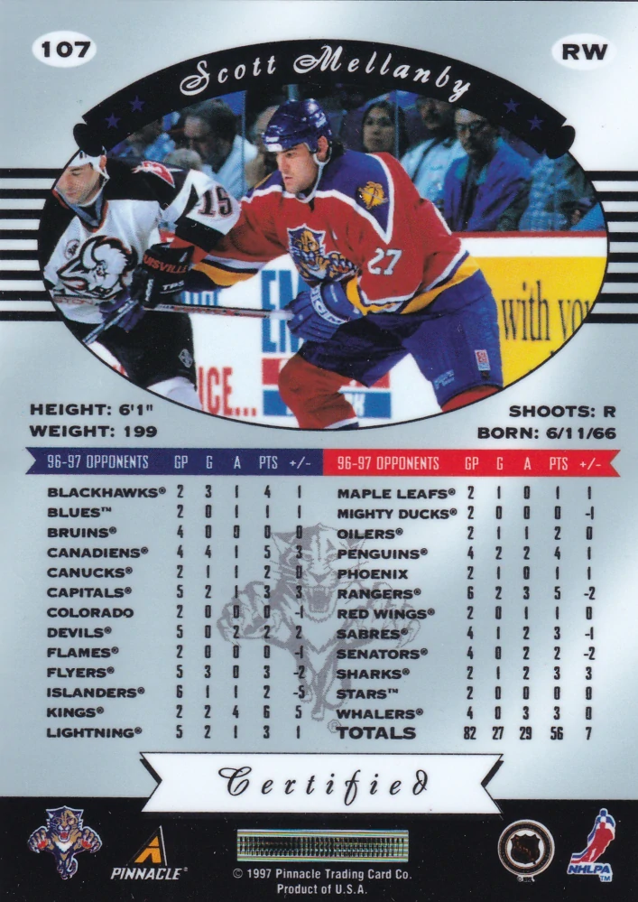 1997-98 Pinnacle Certified - Scott Mellanby - Certified Red #107