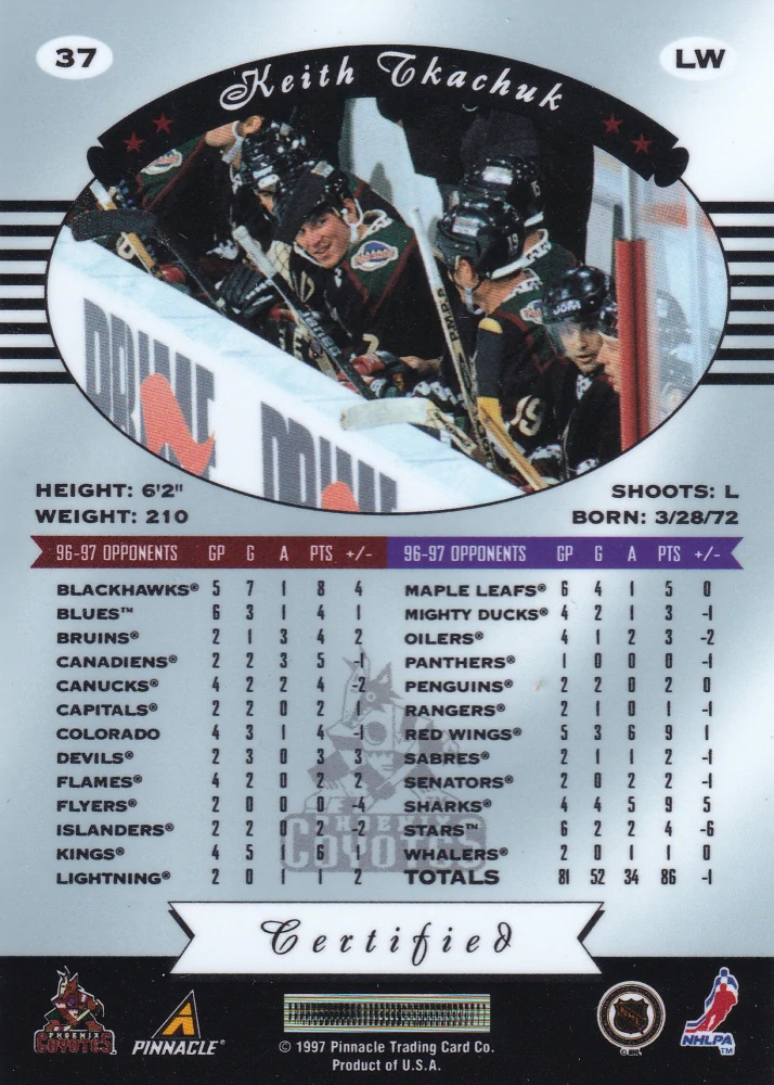 1997-98 Pinnacle Certified - Keith Tkachuk - Certified Red #37