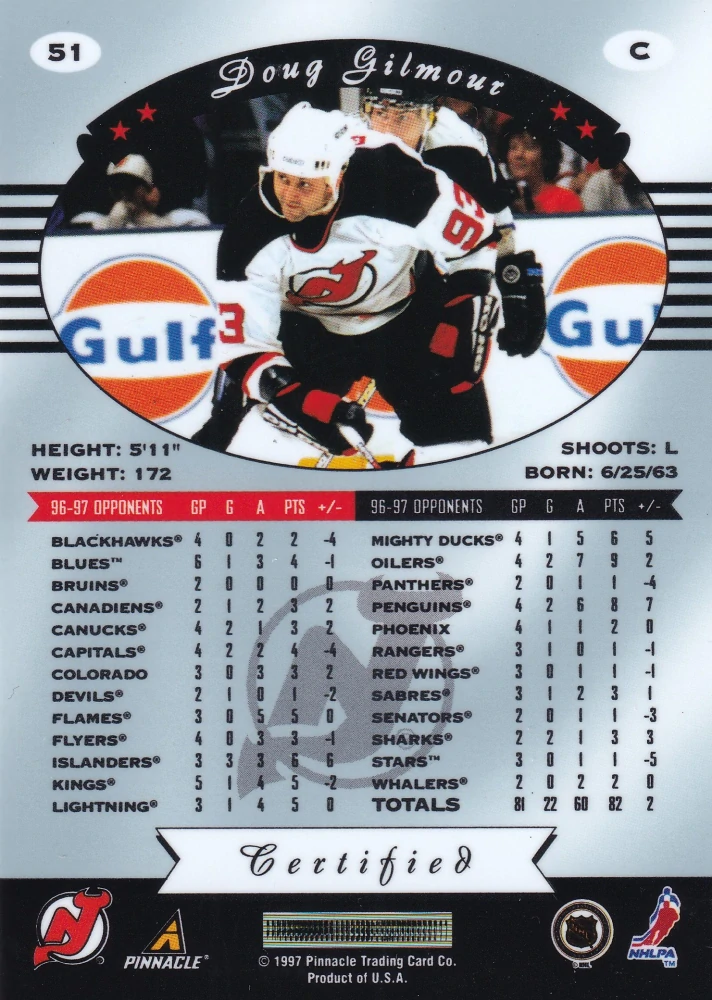 1997-98 Pinnacle Certified - Doug Gilmour - Certified Red #51