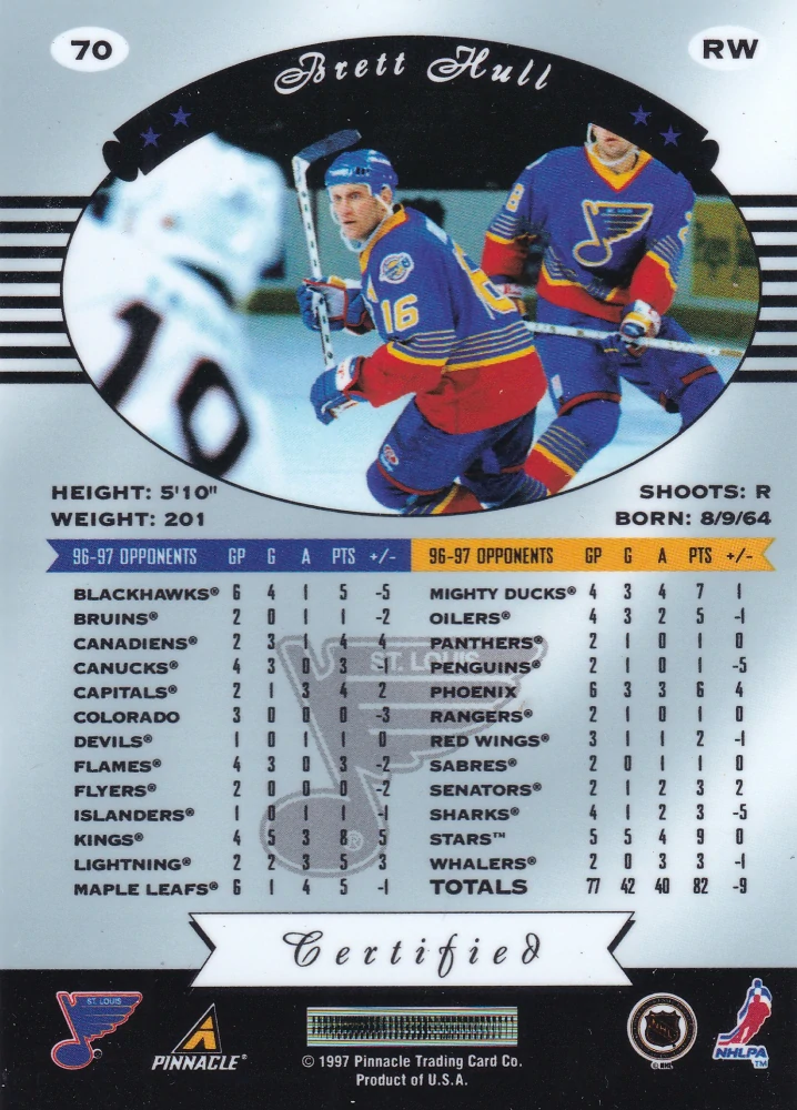 1997-98 Pinnacle Certified - Brett Hull - Certified Red #70