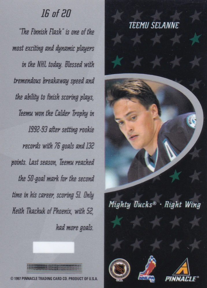 1997-98 Pinnacle Certified - Teemu Selanne - Certified Team #16