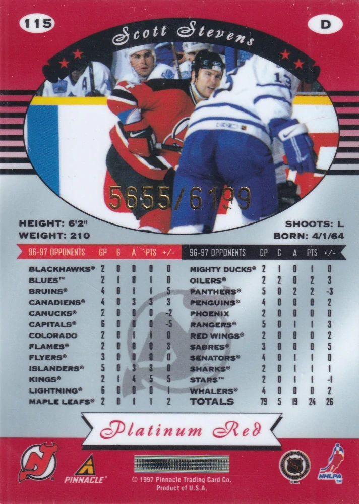 1997-98 Pinnacle Totally Certified - Scott Stevens - Platinum Red /6199 #115