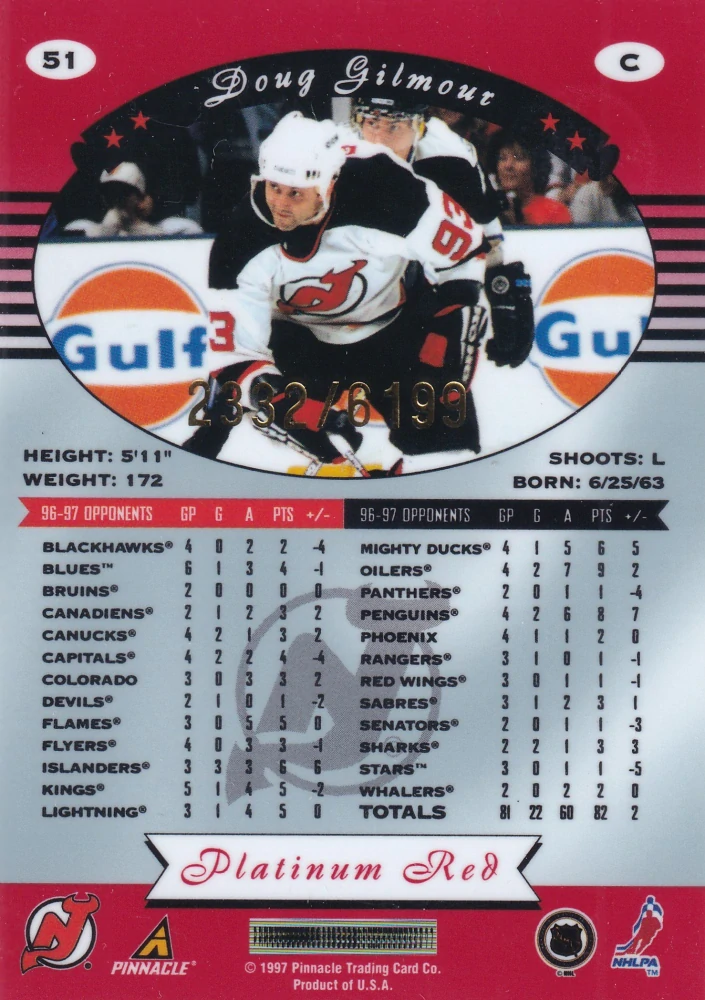 1997-98 Pinnacle Totally Certified - Doug Gilmour - Platinum Red /6199 #51