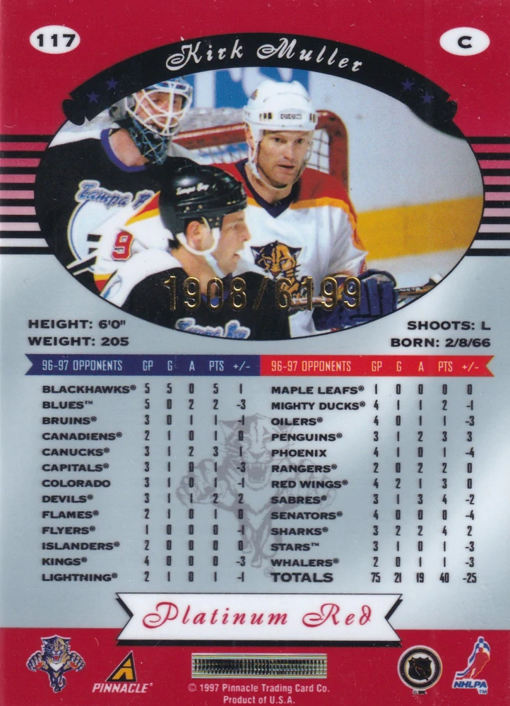1997-98 Pinnacle Totally Certified - Kirk Muller - Platinum Red /6199 #117