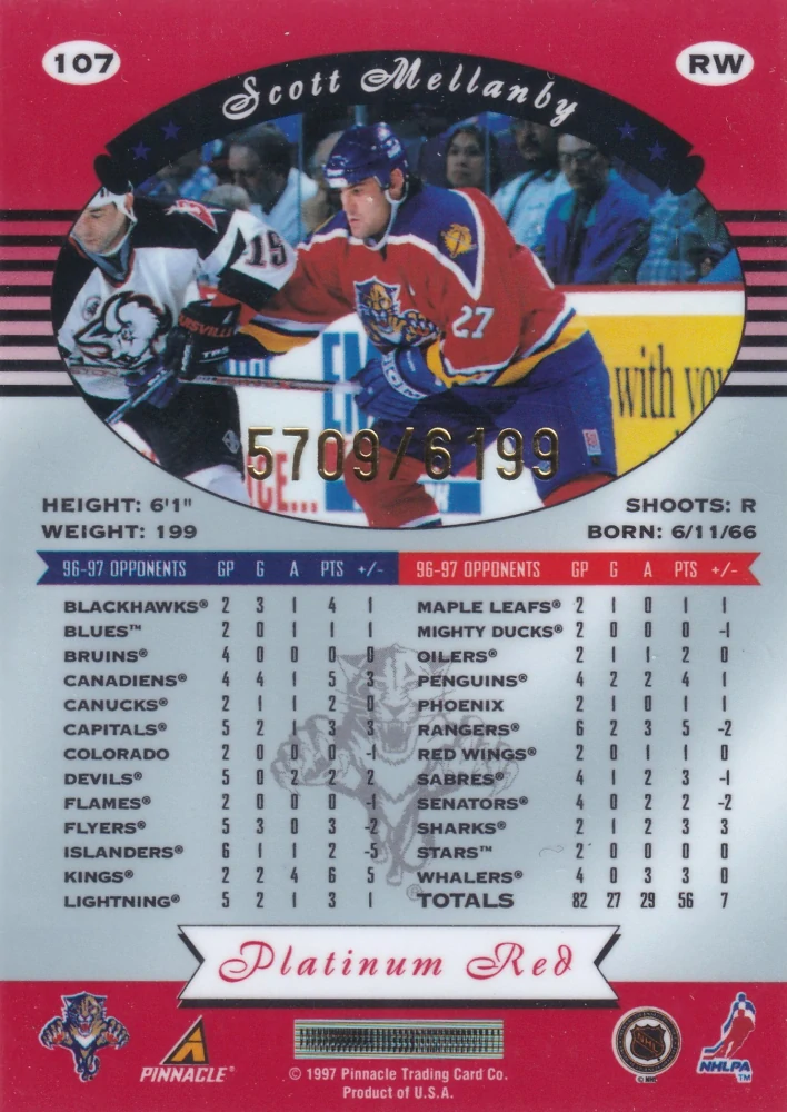 1997-98 Pinnacle Totally Certified - Scott Mellanby - Platinum Red /6199 #107