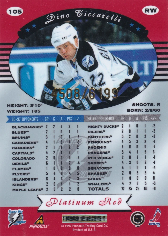 1997-98 Pinnacle Totally Certified - Dino Ciccarelli - Platinum Red /6199 #105