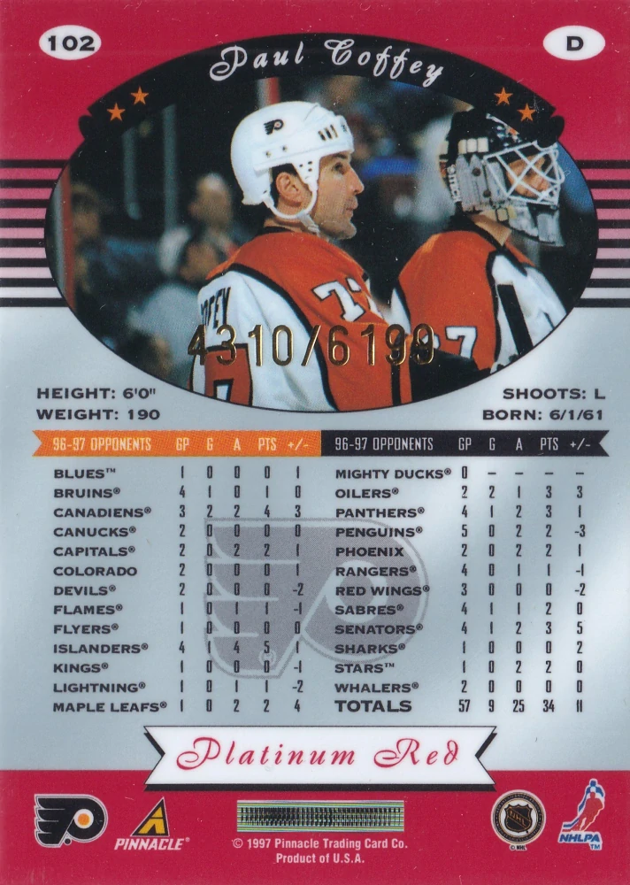 1997-98 Pinnacle Totally Certified - Paul Coffey - Platinum Red /6199 #102