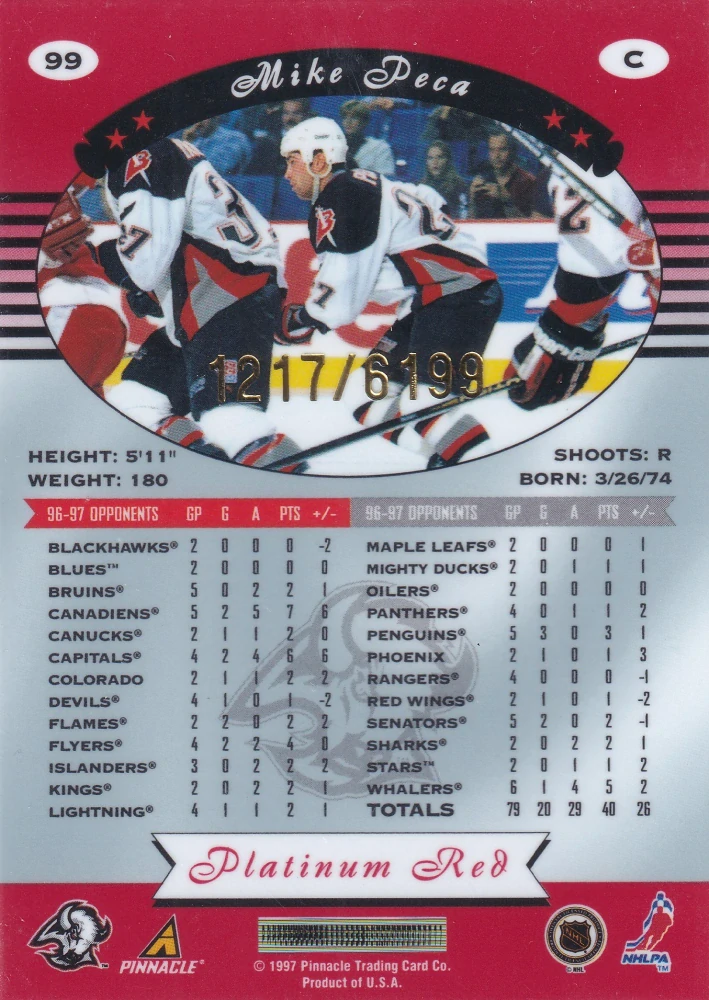 1997-98 Pinnacle Totally Certified - Mike Peca - Platinum Red /6199 #99