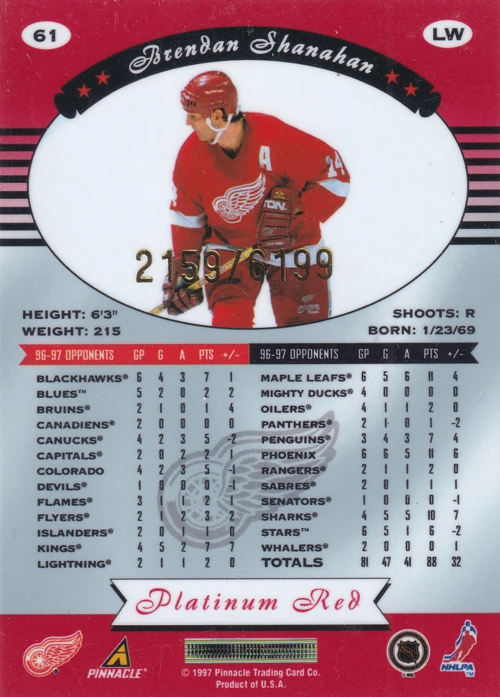 1997-98 Pinnacle Totally Certified - Brendan Shanahan - Platinum Red /6199 #61